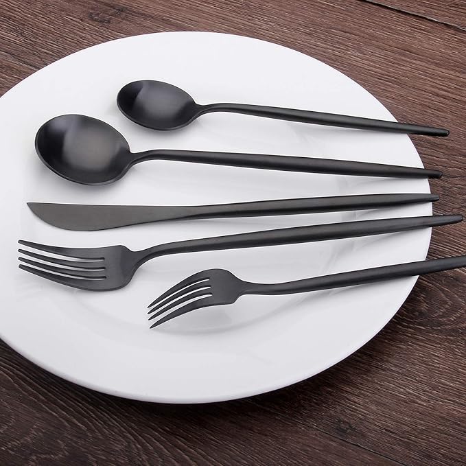 Matte Black Silverware Set, sharecook 20-Piece Stainless Steel Satin Finish Flatware Set Service for 4, Kitchen Utensil Set, Tableware Cutlery Set for Home and Restaurant