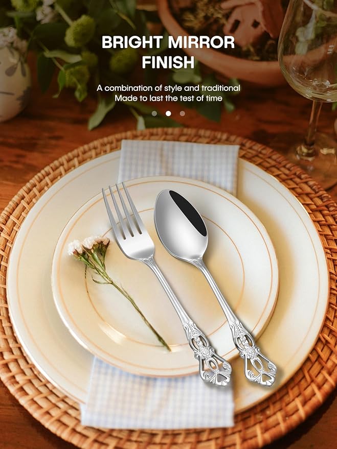 Stapava 40 Pcs Gorgeous Retro Royal Silverware Set, Stainless Steel Cutlery Flatware Set for 8, Include Forks Spoons and Knives set, Dishwasher Safe Utensils Set, Mirror Polished