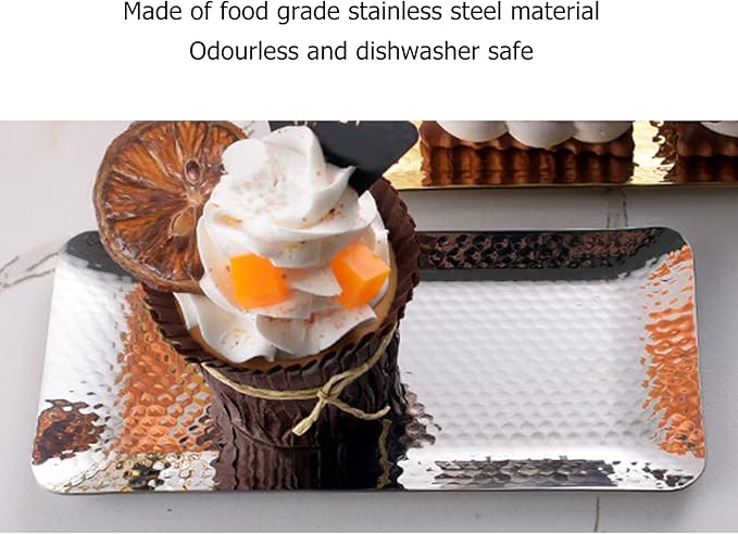 Stainless Steel Hammered Rectangular Tray, Silver Serving Tray and Platters Storage Appetizer Tray for Home Restaurant(Silver)