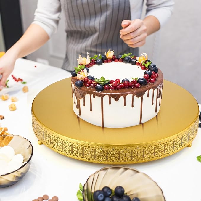 Wenqik Christmas Cake Stand 18 Inch Gold Metal Round Cupcake Dessert Stand with Cake Cutting, Spatula Xmas Cupcake Pastry Display Candy Holder Display for Christmas Wedding Birthday Party