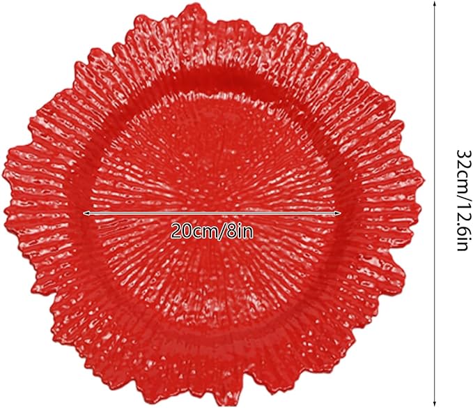 24 PCS Charger Plates Bulk, 13 Inch Floral Reef Plastic Charger Dinner Plates Round Service Plates Decorative Chargers Bulk for Table Setting Wedding Party Event(Red)