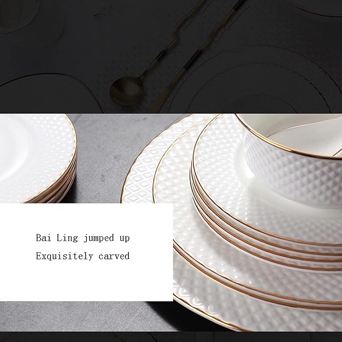 Generic Dinnerware Sets Dish Set,Ceramic Tableware Set,White Porcelain 60-Piece Set,Personalized Kitchen Plate and Bowl Set