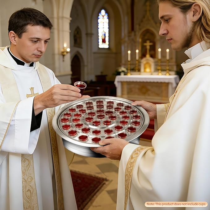 Stainless Steel Communion Tray with Lid - 40 Holes Church Communion Supplies Set, Stackable Worship Tray for Church Services, Weddings & Gatherings (Silver, Cups Not Included)