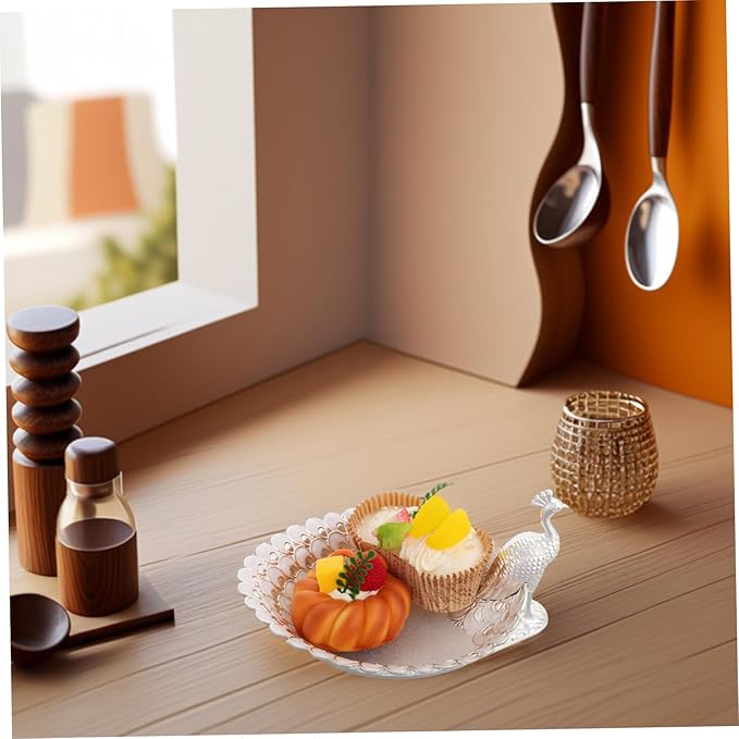 Mobestech Elegant Peacock-Themed Serving Tray Luxurious Metal Fruit Platter for Parties Decorative Storage Holder for Snacks and Desserts for Dining and Living Room Decor