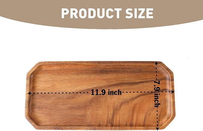Premium Walnut Wood Long Octagon Serving Tray 12"-100% Natural Wooden Serving Tray for Coffee Table-Great Ottoman Tray Home Decor Platter-Perfect for Serving Drinks & Food