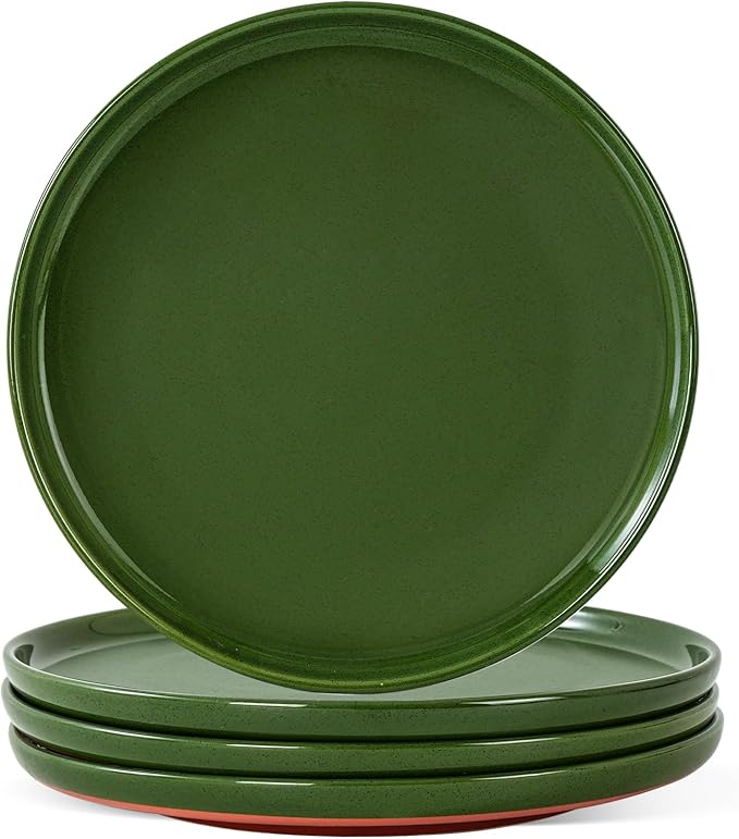 8 Inch Salad&Dessert Plates, Small Dinner Plates Sets for 4, Dishwasher & Microwave Safe, Ceramic Dinner Dishes for Cake, Fruits, Waffle, Pasta, Salad, Elegant Green