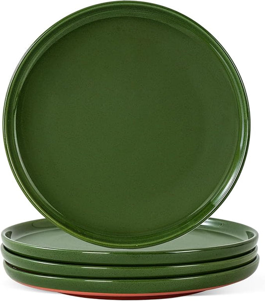 8 Inch Salad&Dessert Plates, Small Dinner Plates Sets for 4, Dishwasher & Microwave Safe, Ceramic Dinner Dishes for Cake, Fruits, Waffle, Pasta, Salad, Elegant Green
