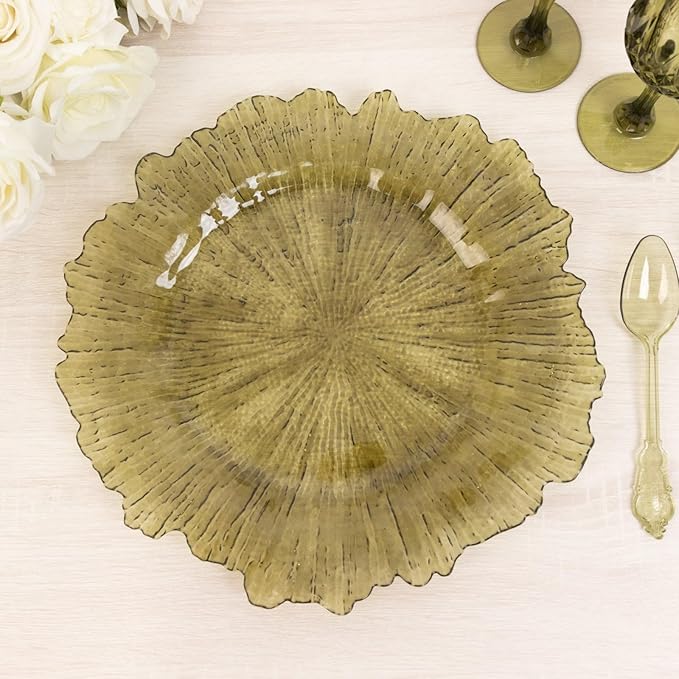 13" Charger Plates - Set of 24 - Acrylic Transparent Dusty Sage Green Round Reef Disposable Chargers, Ideal for Dinner Party Wedding Holiday Bulk Events
