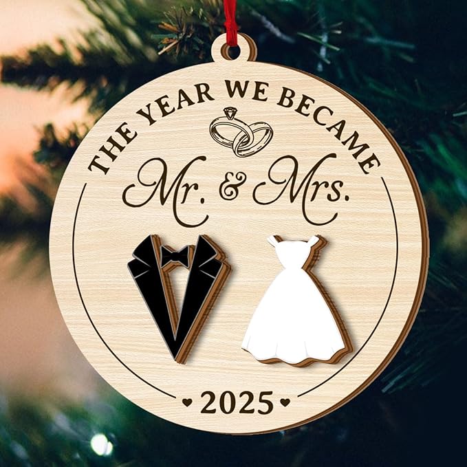 Jesuspirit Mr and Mrs Ornament - Wedding Gifts for Couples 2025, Bride, Groom, First Christmas Married Ornament, Bridal Shower Gifts (The Year We Became Mr. & Mrs. 2025)