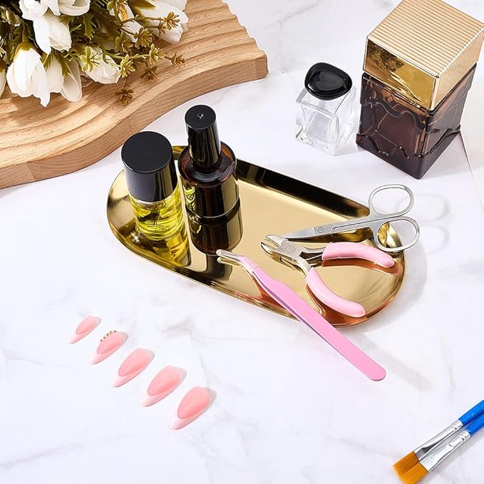 CRASPIRE 7 x 3.47 Inch Small Gold Oval Vanity Tray Stainless Steel Trinket Trays Metal Jewelry Dish Food Storage Plate Cosmetics Organizer for Serving Platter Jewelry Towel Bathroom Clutter Decoration
