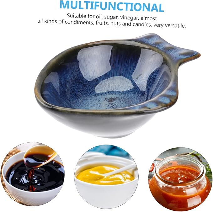 Fish Shaped Ceramic Condiment Bowl Appetizer Plate Soy Sauce Compartment