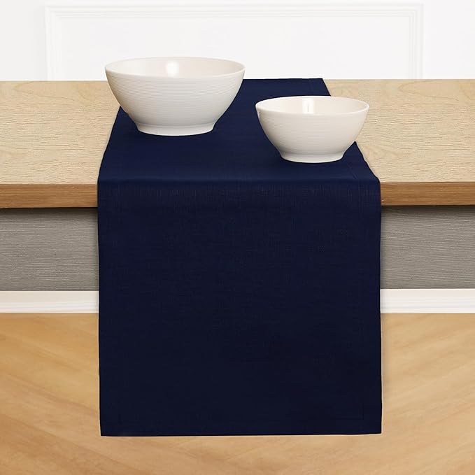 Solino Home Linen Navy Blue Table Runner 120 Inches Long - 100% Pure Linen Dining Table Runner 14 x 120 Inch for Christmas, Holiday, Winter, New Year - Fete