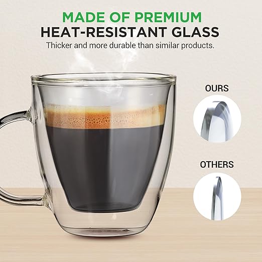 NutriChef Insulated Glass Coffee Cups - 48-Pack 5 oz Mugs, Double Wall Heat-Proof & Sweat Free Clear Drinkware for Hot & Cold Drinks - Coffee Espresso Cappuccino Tea, Microwave & Dishwasher Safe