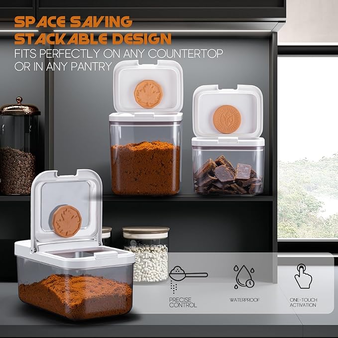 Brown Sugar Container- 2 Qt/2L Airtight Brown Sugar Keeper Storage Container Flour Container Coffee Canister with Spoon Food Cereal Bins Household for Kitchen Pantry (W-2.0A)
