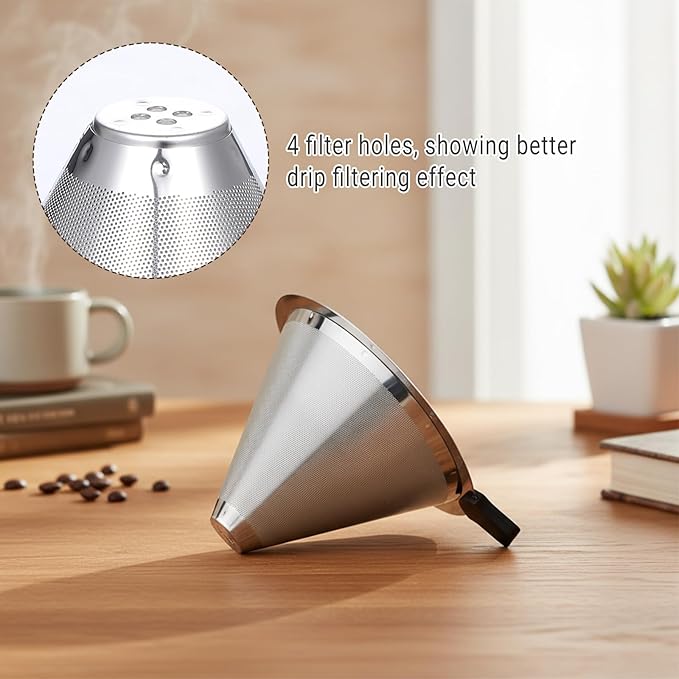 Pour Over Coffee Filter Dripper Stainless Steel Paperless Drip Coffee Tea Filter Small Size Reusable Double Mesh Coffees Maker Dripper for 1-2 Cups