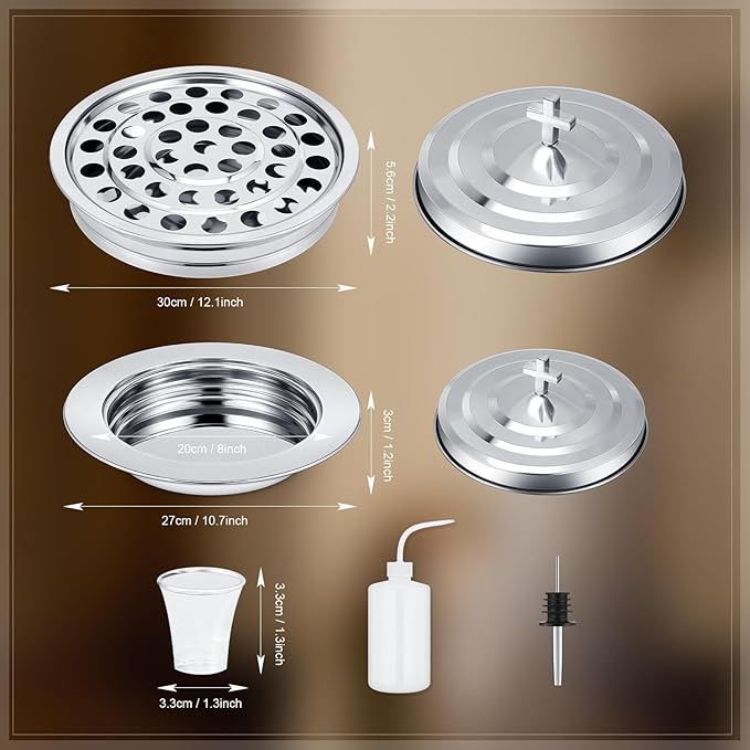 Zhehao 3 Pcs Communion Set Holy Trays for Churches with Lid Communion Plates with Lid Churches Cups Filler and Disposable Cups Supplies (Silver)