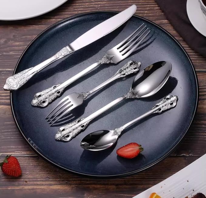 Royal 30-Piece Silverware Set for 6, 304 Stainless Steel Flatware Set, Mirror Polished Modern Cutlery, Dishwasher Safe Elegant Tableware)