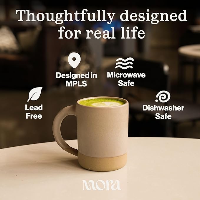 MORA Medium Mugs Set of 4, 16oz Ceramic Pottery Latte Mugs/Coffee Cups - Microwave and Dishwasher Safe - Thyme