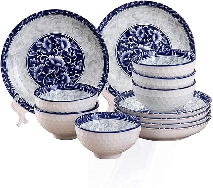 Dinnerware Set, 12Piecejapanese Style Ceramic Dinnerware Set,Blue and White Creative Ceramic Dinnerware-Including Plates/Bowl Sets