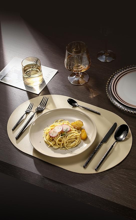 20-Piece Silverware Set, Stainless Steel Flatware Set for 4, Modern Hammered Utensil Tableware Set Include Dinner Knife/Fork/Spoon, Mirror Finish, Dishwasher Safe (10, black)