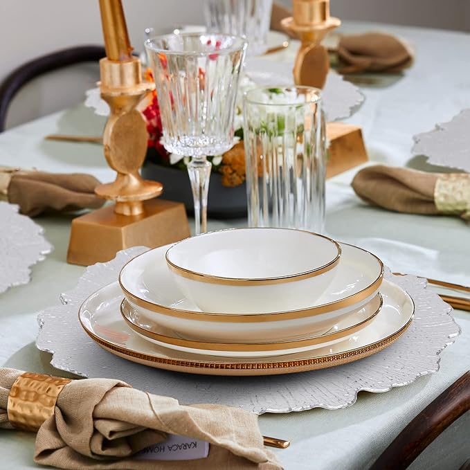 MAONAME 13" Silver Charger Plates, Round Reef Chargers for Dinner Plates, Plastic Plate Chargers for Table Setting, Wedding Decor, Set of 12