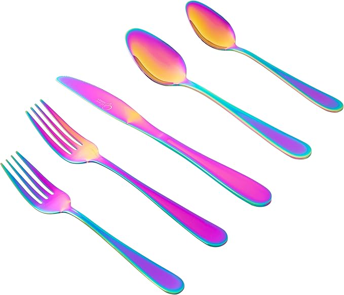 Gibson Home Ravidia Rainbow Heavy Gauge Flatware Cutlery Silverware Set 20 Pieces, Stainless Steel Colorful Utensils, Tableware Set Service for 4