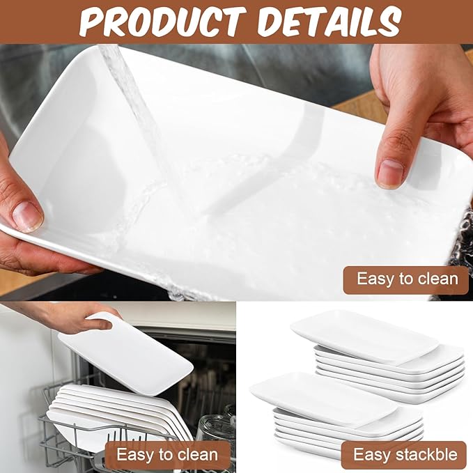Irenare 12 Pcs 9 Inch Rectangular Salad Plates White Rectangular Porcelain Dessert Plates Appetizer Serving Tray Rectangular Porcelain Platters for Fruit Sushi Dinner Parties, Microwave, Oven Safe