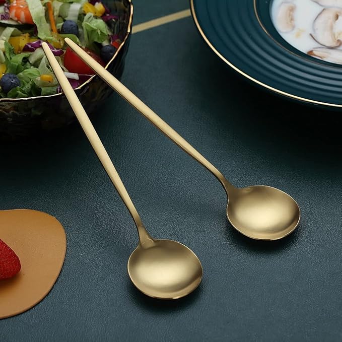 Matt Gold 6 Piece Dinner Spoons - 8.1'' Stainless Steel Tablespoons, Soup & Dessert Spoons, Silverware for Home, Kitchen or Restaurant, Dishwasher Safe
