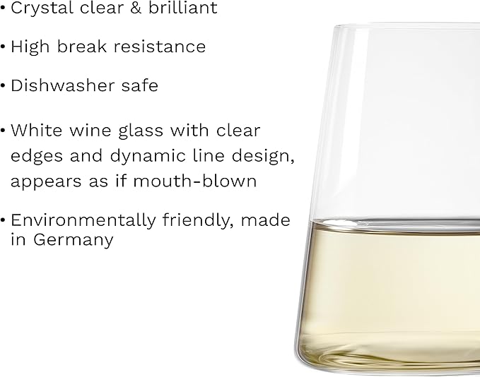 Stölzle Lausitz White Wine Tumblers Power 6-Piece Set, 13 1/2 oz – Modern Stemless Crystal Wine Glasses for Maximum Aroma – Durable & Dishwasher Safe, Made in Germany