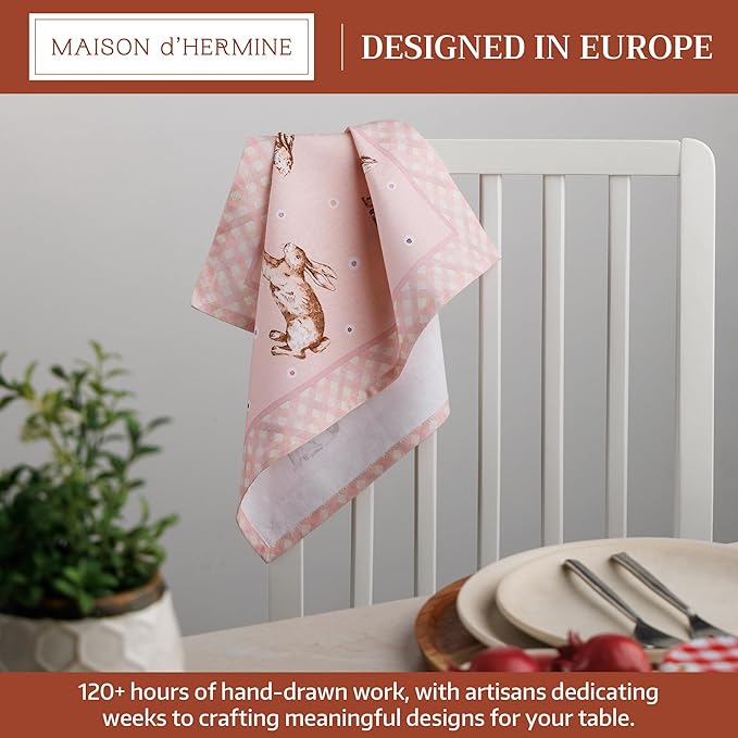 Maison d' Hermine Cloth Napkins Set of 4 100% Cotton Soft & Durable Everyday Reusable Square Napkins Cloth Washable, Dinner, Cocktail Party, Wedding, Restaurant (Easter, 18" x 18")