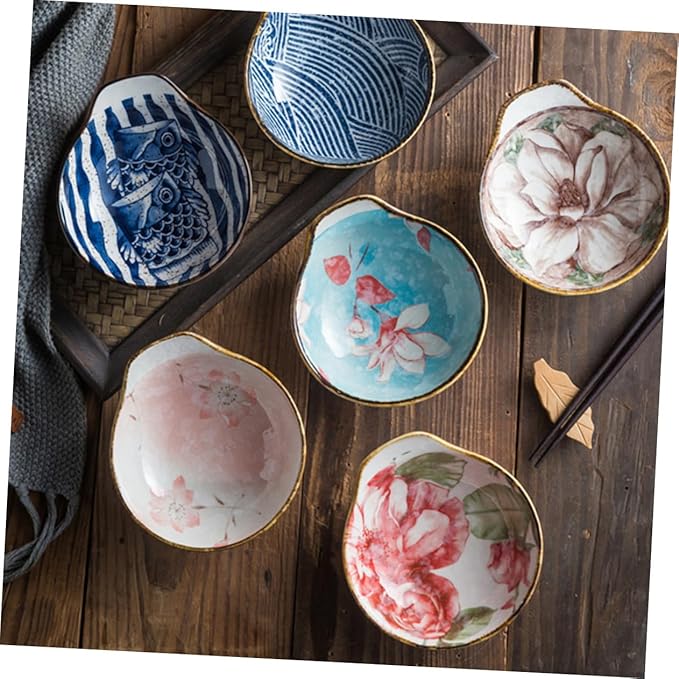 Mobestech 3Pcs Ceramic Appetizer Plates Hand Painted Sauce Bowls for Dipping Seasoning Kitchen Tableware for Home School Picnic Travel Random Styles