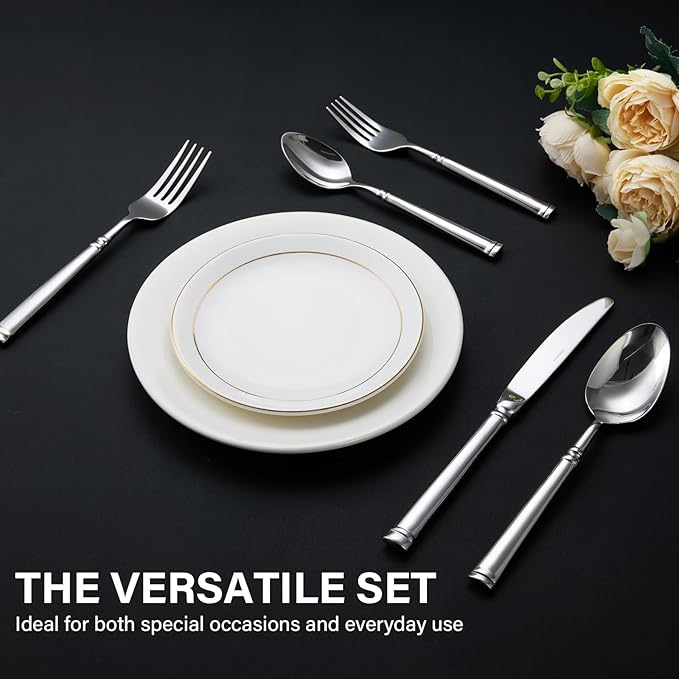 40-Piece Silverware Set for 8，Serenity Flatware Set 18/10 Stainless Steel，Fine Cutlery Set with Forks, Knives, Spoons，Durable and Elegant Design Tableware，Dishwasher Safe