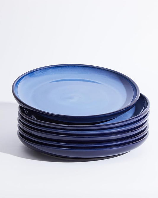 Dinner Plates for 6, 10 Inches Plate Set, Scratch Resistant, Large Stoneware Dinnerware, Kitchen Modern Rustic Serving Dishes, Light Blue