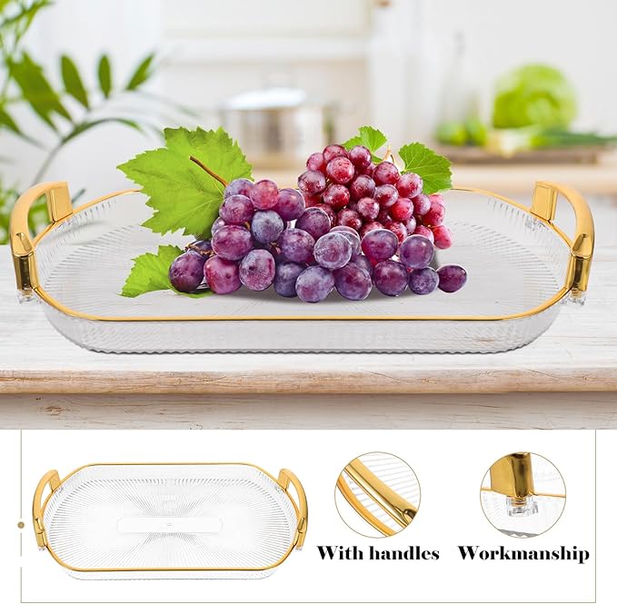 POPETPOP Fruit Serving Tray Handles Rectangle Snack Plate for Fruits Desserts Jewelry Reusable Storage Organizer for Parties and Picnics