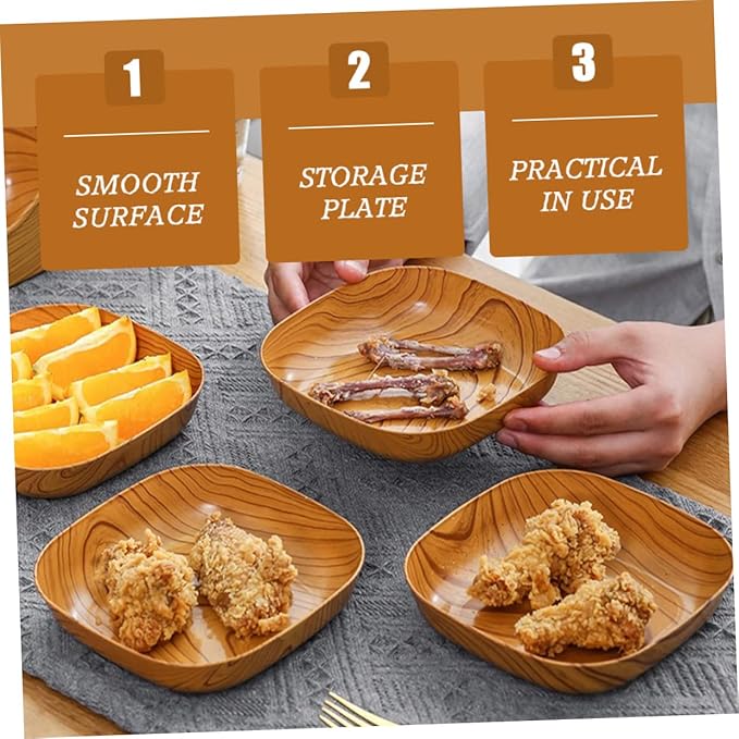 Veemoon Square Wood Bread Dipping Plate - Natural Palm Leaf Dinnerware for Appetizers and Snacks