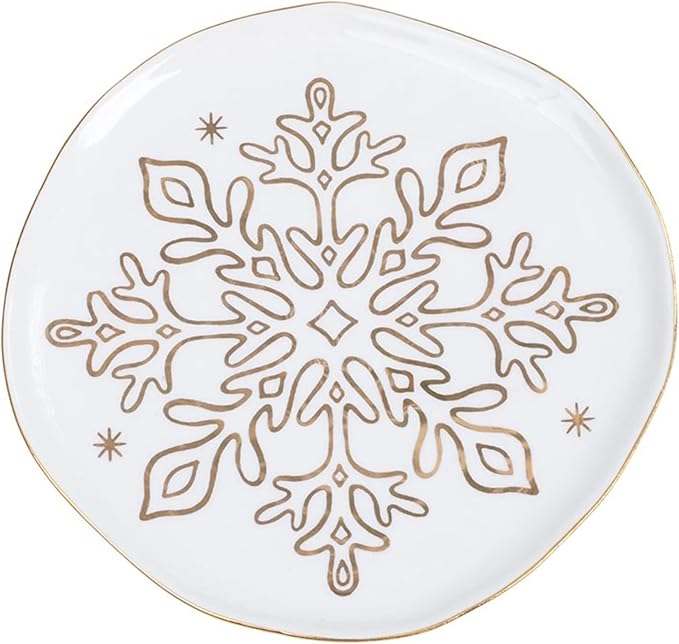 Santa Barbara Design Studio 4-Piece Christmas Appetizer Plate Set White Ceramic Small Plates, 6" Diameter, Gold Foil Snowflake