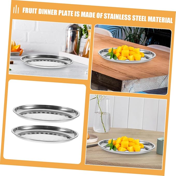 PRETYZOOM 2pcs Oval Pastry Plate Stainless Steel Serving Trays for Food Fruit and Breakfast Dishwasher Safe