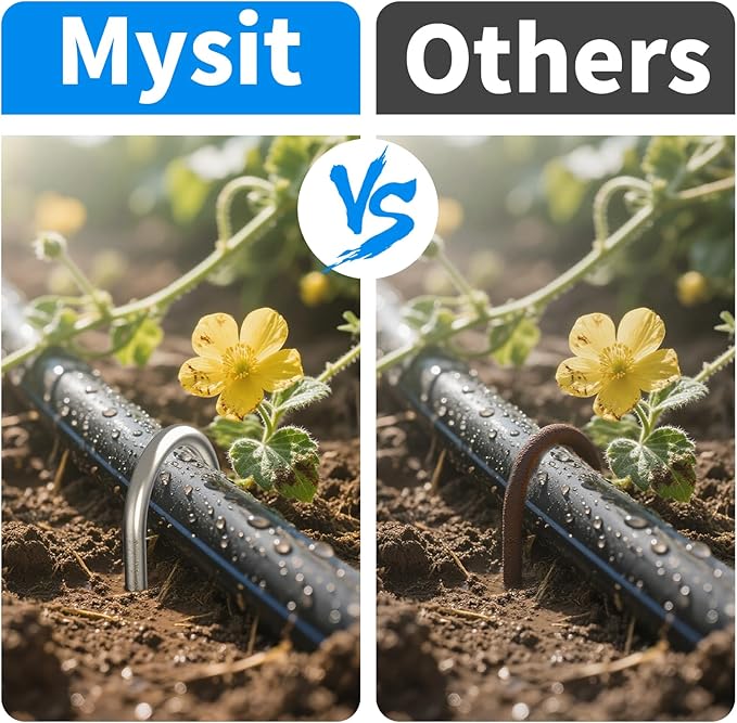 MySit 12 Pack 12 Inch Garden Stakes Heavy Duty 11 Gauge Galvanized Yard Staples U Pegs Fences Drip Irrigation Securing Stakes Loop Stake for Anchoring Lawn Drippers Soaker Hose