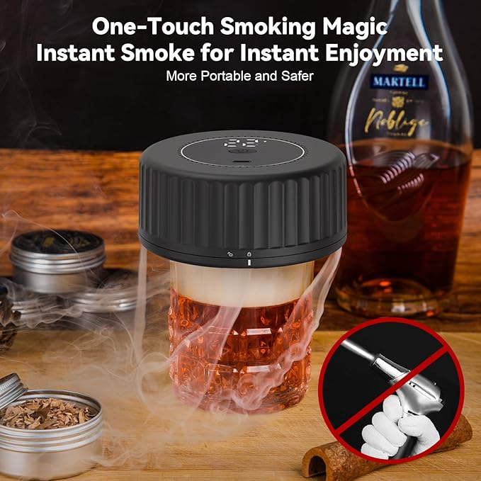 Electric Whiskey Smoker kit - Built-in Lighter (No Butane）Drink Smoker, 6 Wood Chip Flavors, Rechargeable Cocktail Smoker Kit, Birthday Bourbon Whiskey Gift, Suitable for Men, Dad, Husband