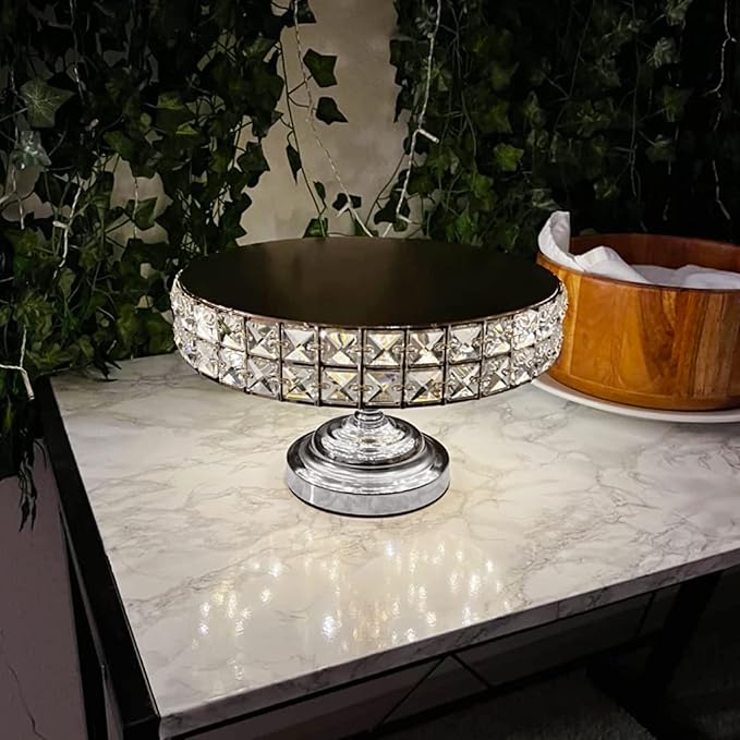Decorative Cake Stand with Mineral Crystals & Spatula Round Metal Pedestal Cupcake Stands for Donuts Desserts Birthday Wedding Baby Shower Anniversary Holiday Dinner Party (Silver, 13.5")