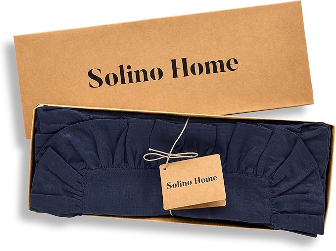 Solino Home Linen Placemats Set of 4-100% Pure Linen Navy Blue Placemats 14 x 19 Inch - Gabrielle Ruffle, Handcrafted and Machine Washable