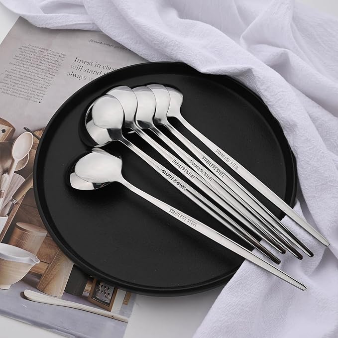 Silver Silverware Set, 24-Piece Stainless Steel Flatware Set Service For 6, Mirror Polished Tableware Cutlery Set Knife Fork And Spoon For Home & Restaurant, Dishwasher Safe