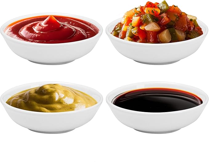 Vikko Small Bowls for Dips, Set of 4 Dipping Sauce Cups, 1.5 Ounce Round Soy Sauce Dish, 2.8 Inch Small Ceramic Dipping Bowls, Mini Bowls, Charcuterie Bowls