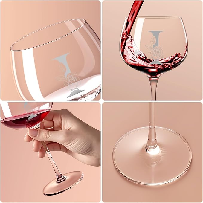 Personalized Gifts for Women, Monogrammed A-Z Wine Glass Customized Gift, Unique Christmas Birthday Gifts for Women Her Mom Friend Sister Wife Daughter Nurse (I)