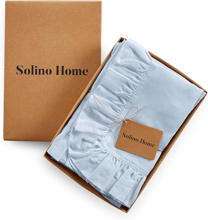 Solino Home Linen Ruffle Cloth Napkins Set of 4-100% Pure Linen Sky Blue Dinner Napkins 20 x 20 Inch for Christmas, New Year - Gabrielle Ruffle, Handcrafted and Machine Washable