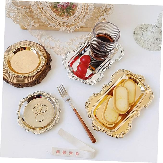 2 Pcs Stainless Steel Food Serving Trays Fruit Storage Plates for Snacks and Desserts Silver and Gold Pastry Platters for Family Restaurant Hotel Use