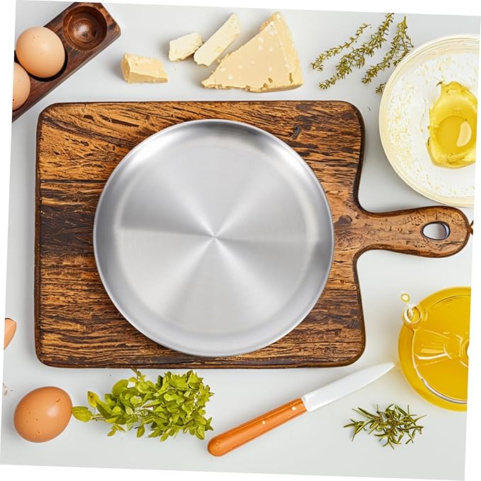 PRETYZOOM Stainless Steel Large Round Serving Tray Outdoor Food Serving for Grill Fruit Cake Plate Kitchen Supplies