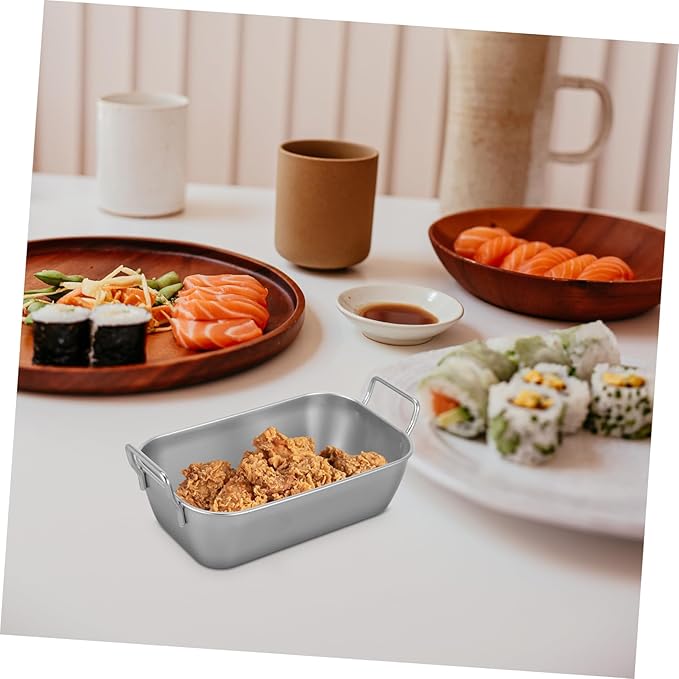 Unomor 1set Stainless Steel Food Trays with Handle Serving Platters for Fried Foods Snacks and Candy Storage for Parties Picnics and Gatherings 2pcs
