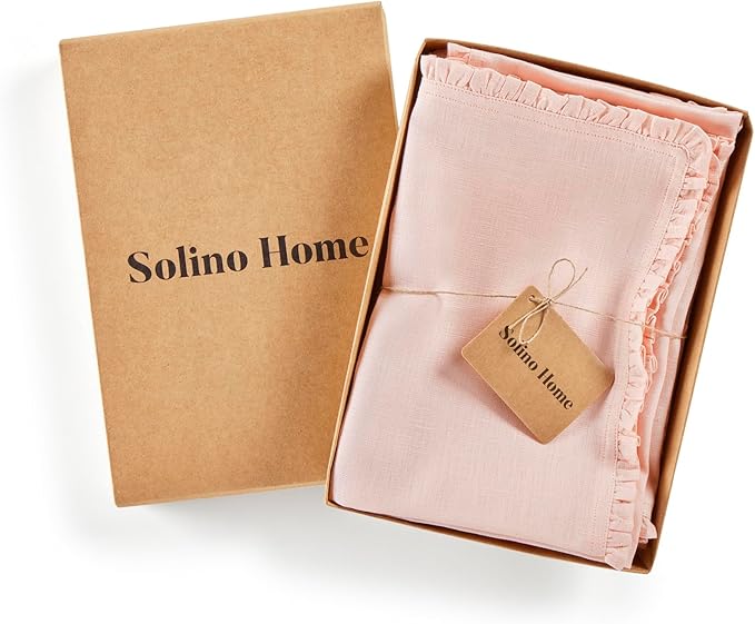 Solino Home Peach Cloud Linen Dinner Napkins 20 x 20 Inch - 100% Pure Linen Juliette Ruffle Cloth Napkins Set of 4 - Handcrafted and Machine Washable