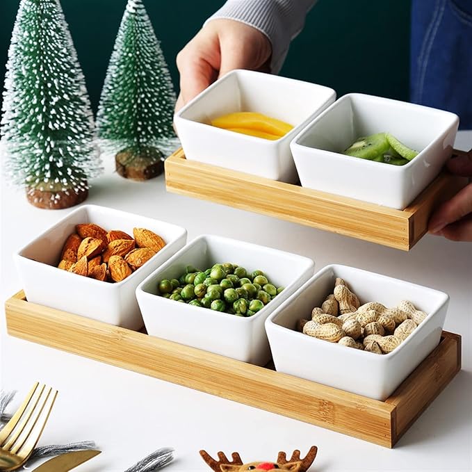 Dipping Sauce Dish Dipping Bowl Appetizer Plates Ceramic Sauce Dish Dessert Plate Square Shape Fruit Plate with Tray Porcelain Cake or Candy Plate Dip/Dipping Bowls Dipping Sauce Bowls/Dishes